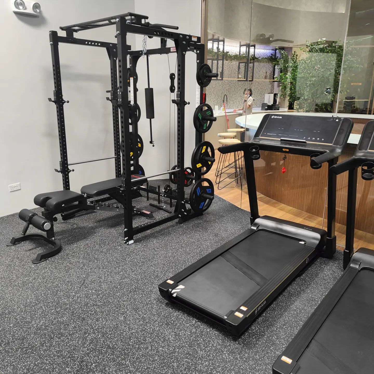 Office gym setup with power rack and Treadmill.  #homegymsg #sgfitness #sgfitfam #homegym #gymequipment #homegymsetup #shuafitness #shuafitness_sg