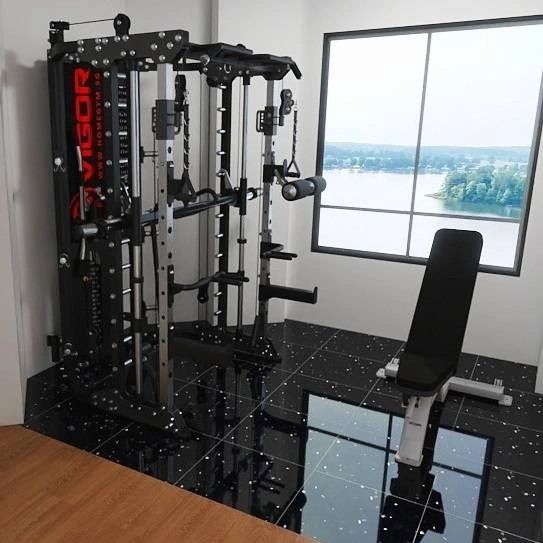 From Design to Reality - A customer wanted to setup a home gym in his unique-shaped condo room. Through discussion and based on the layout plan, we realized that a square shape machine would not fit the room as nicely to best utilize the space.  During the initial planning stage, the Vigor Titan G9 was selected to be the main machine for his home gym. We helped to do layout planning together with the customer to get the best fit for this machine while still being able to leave a space for his future study table.  Subsequently, we found that the Bodyx BK3058 fits better for his odd-shaped wall and opens up more space for other usage (table, dumbbell rack, etc). Thus, we proposed the idea to him.  Swipe for the final result. 2nd picture is the initial design.