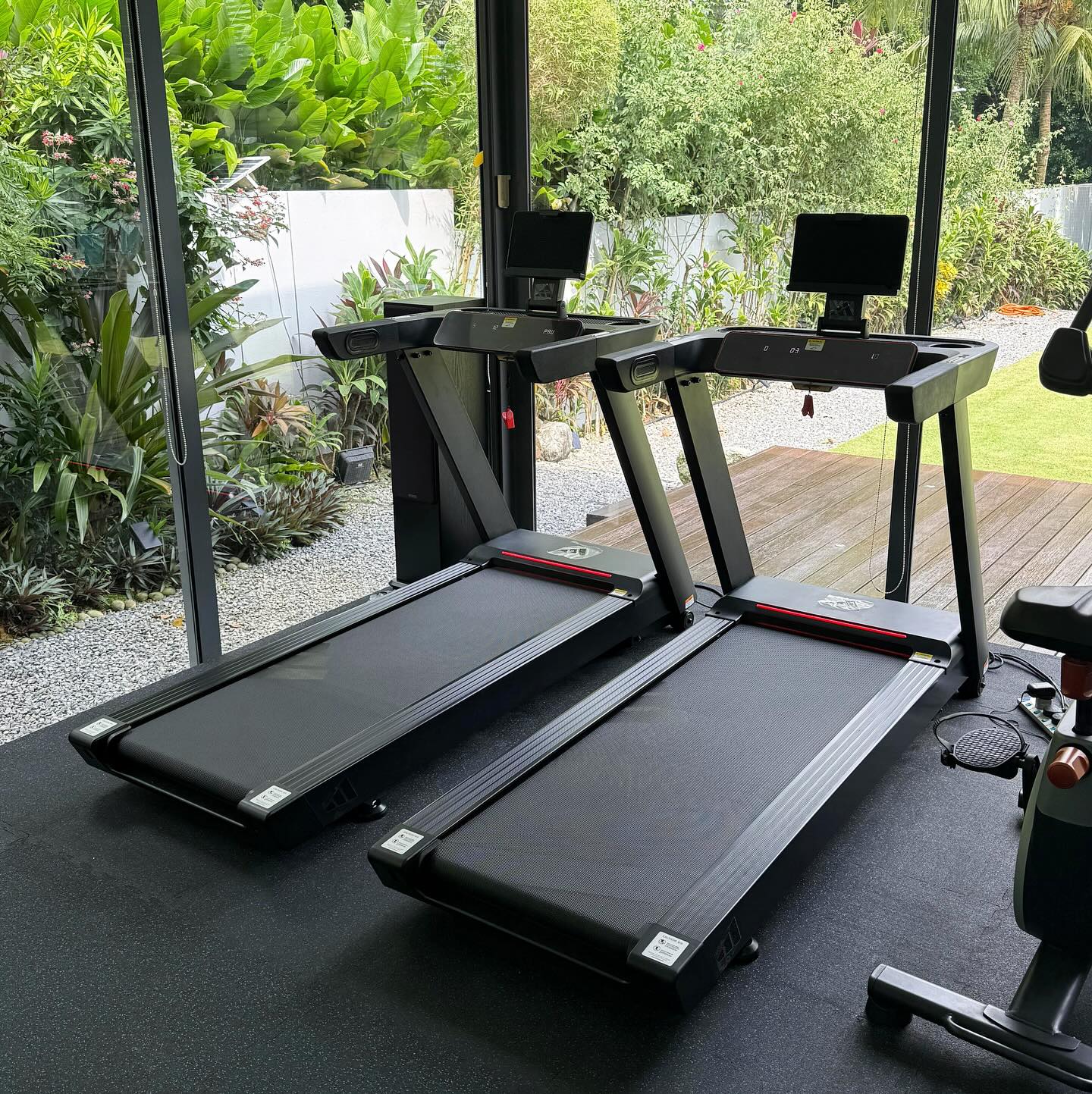 2 x Adidas T-23 treadmill setup with view.