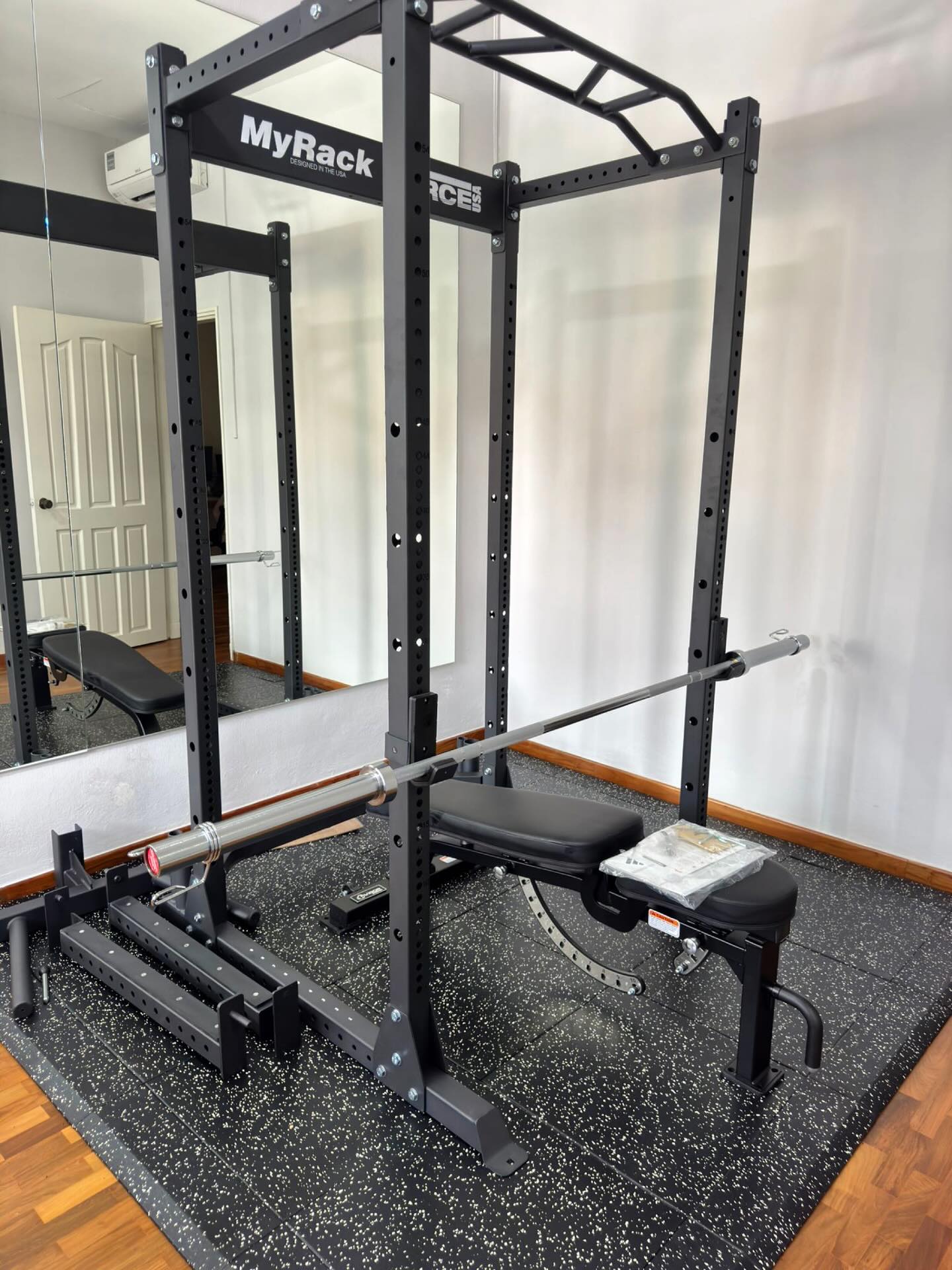 Force USA MyRack with multi adjustable bench and Pro Guard mats