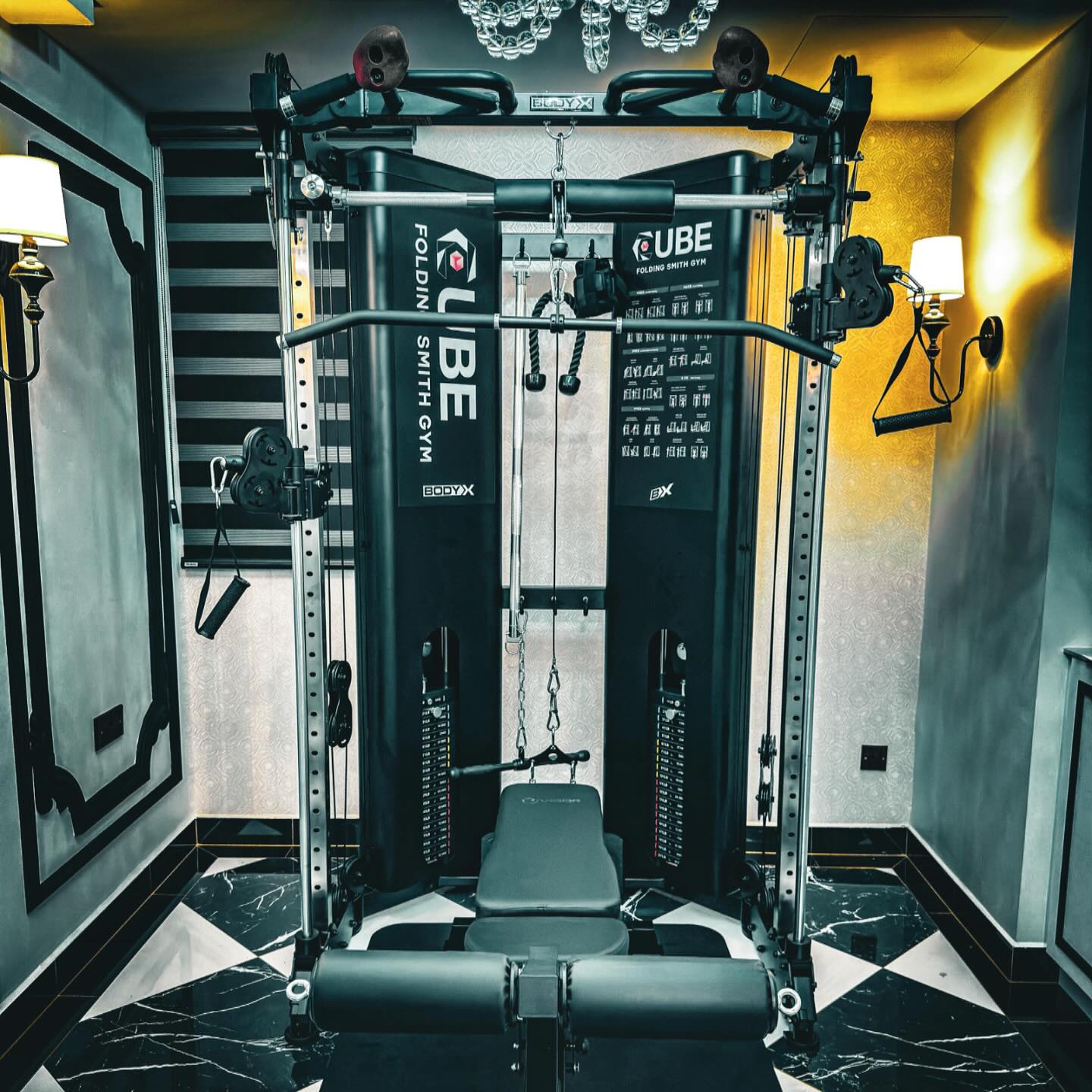 Take your workout to the next level with our Bodyx cube smith and cable system! Plus, upgrade with our Vigor premium weight bench for pin-selectorized weights.