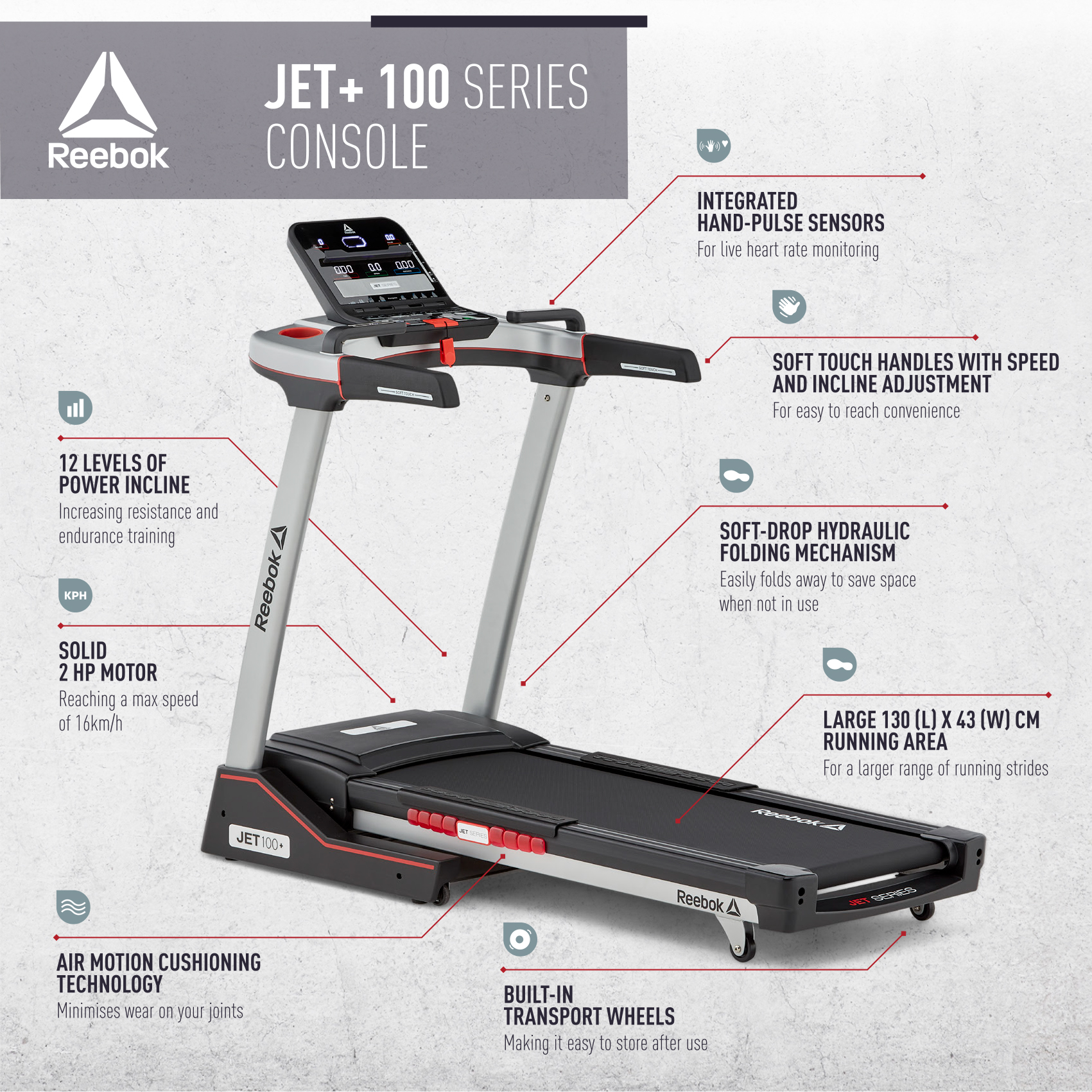 Reebok jet 100 treadmill specs hot sale